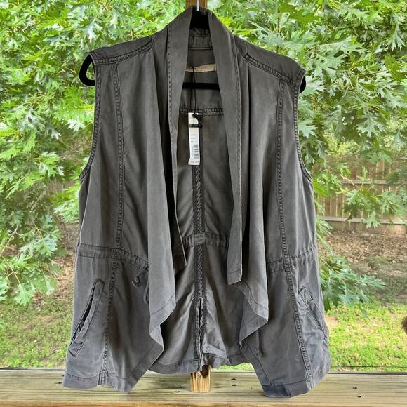 Max Jeans Women's 100% Tencel Open Sleeveless Jacket Taupe Size L. NEW - Picture 1 of 9